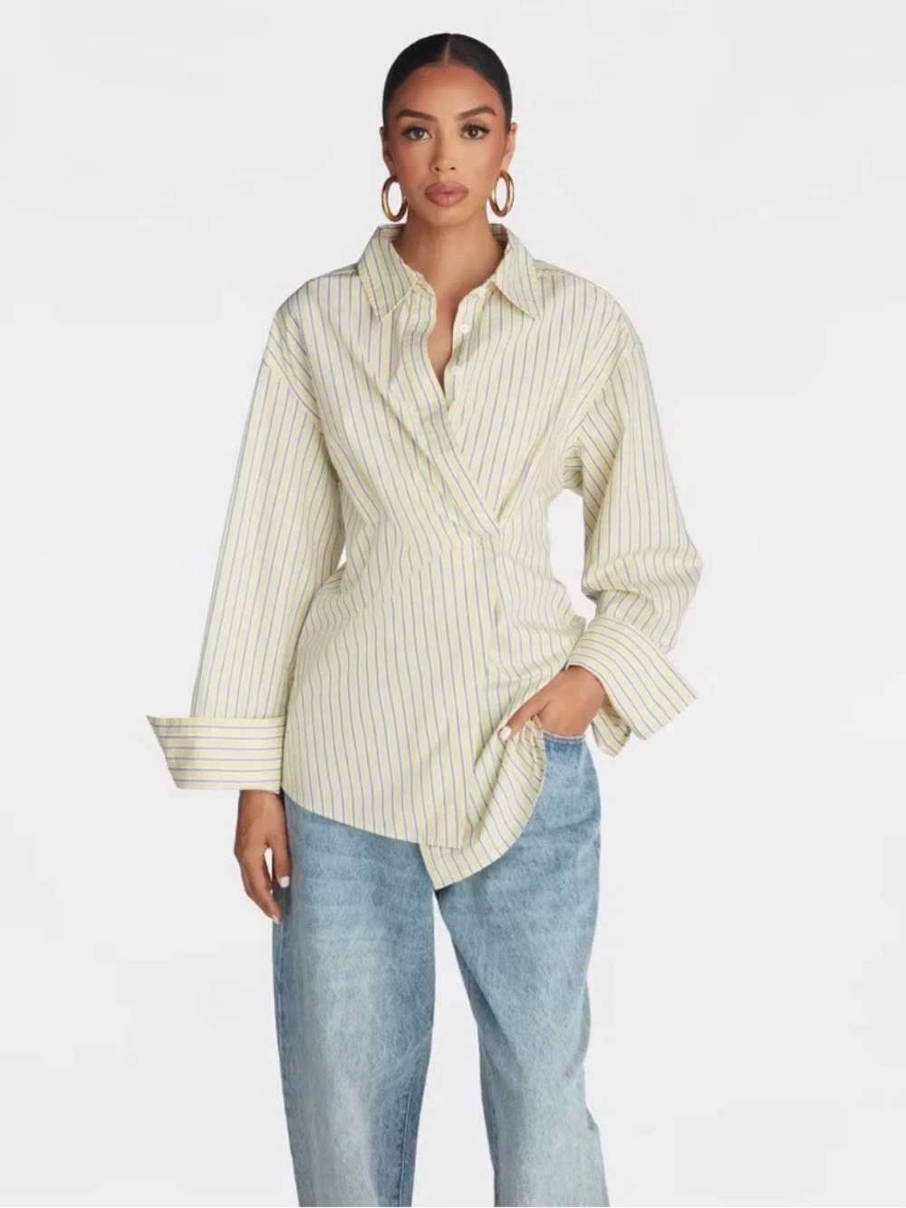KBB by KAHLANA Women's Long Sleeve Button Down 'The Wrap Shirt' Yellow
Small NWT